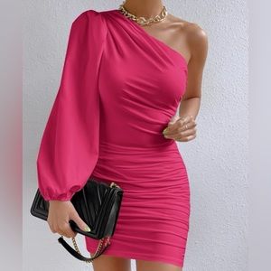 Hot pink One shoulder bodycon dress
